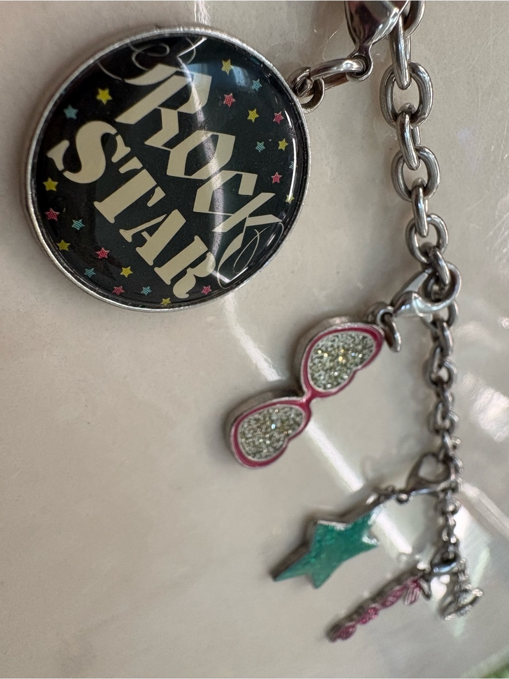 Rock Star Charm Bracelet - Pink, Teal & Silver Accents vintage collectible